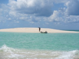 Andi on the sand cay at Pickersgill